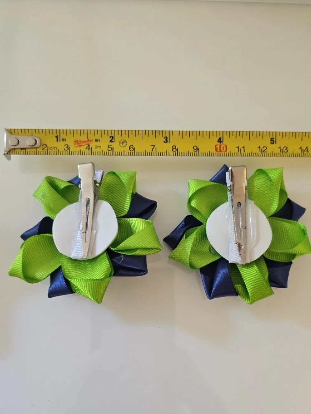 Navy and Lime Green Flower Hair Clips for Kids by